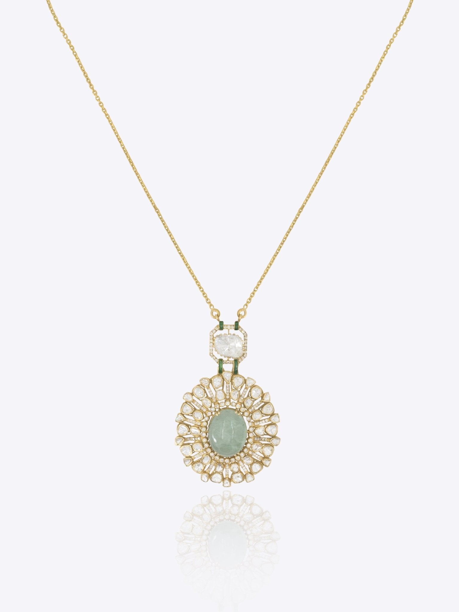 14K gold emerald pendant minimal modern Polki fine jewellery design