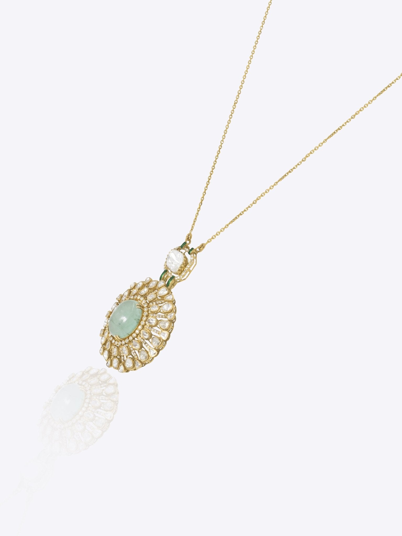 14K gold emerald pendant minimal modern Polki fine jewellery design