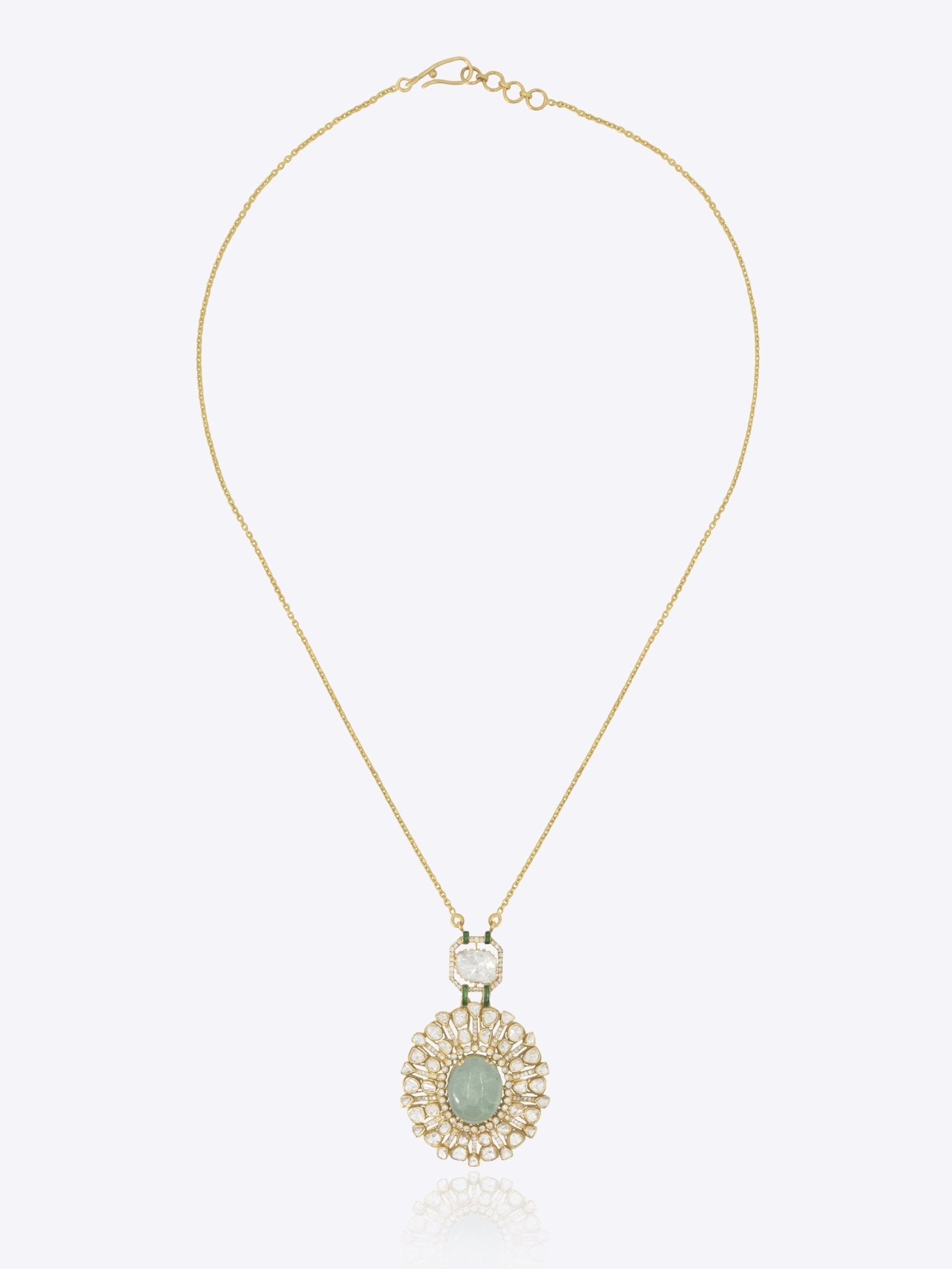 14K gold emerald pendant minimal modern Polki fine jewellery design