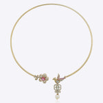 14k gold artistic Hasli with bird sculpture and elegant Polki cascading detail