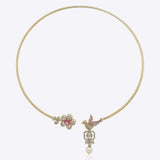 14k gold artistic Hasli with bird sculpture and elegant Polki cascading detail