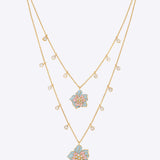 Secret Garden Necklace in 14k gold with a floral Polki centrepiece and double chain