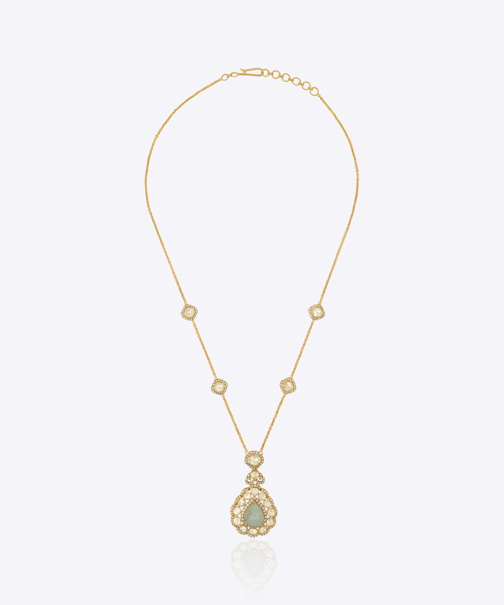 Petal Waters Polki necklace with aquamarine stones and intricate design elements