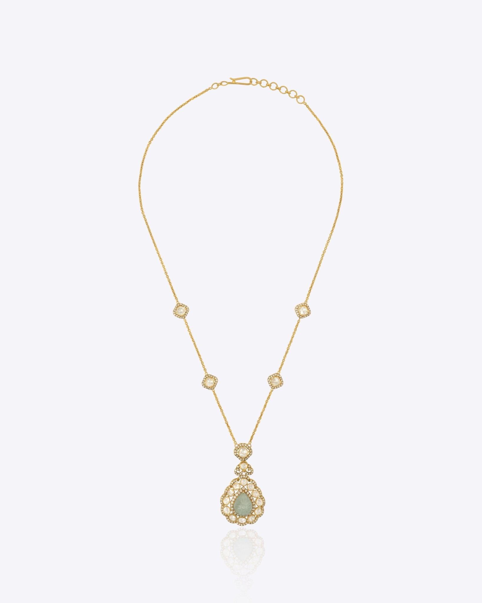 Petal Waters Polki necklace with aquamarine stones and intricate design elements