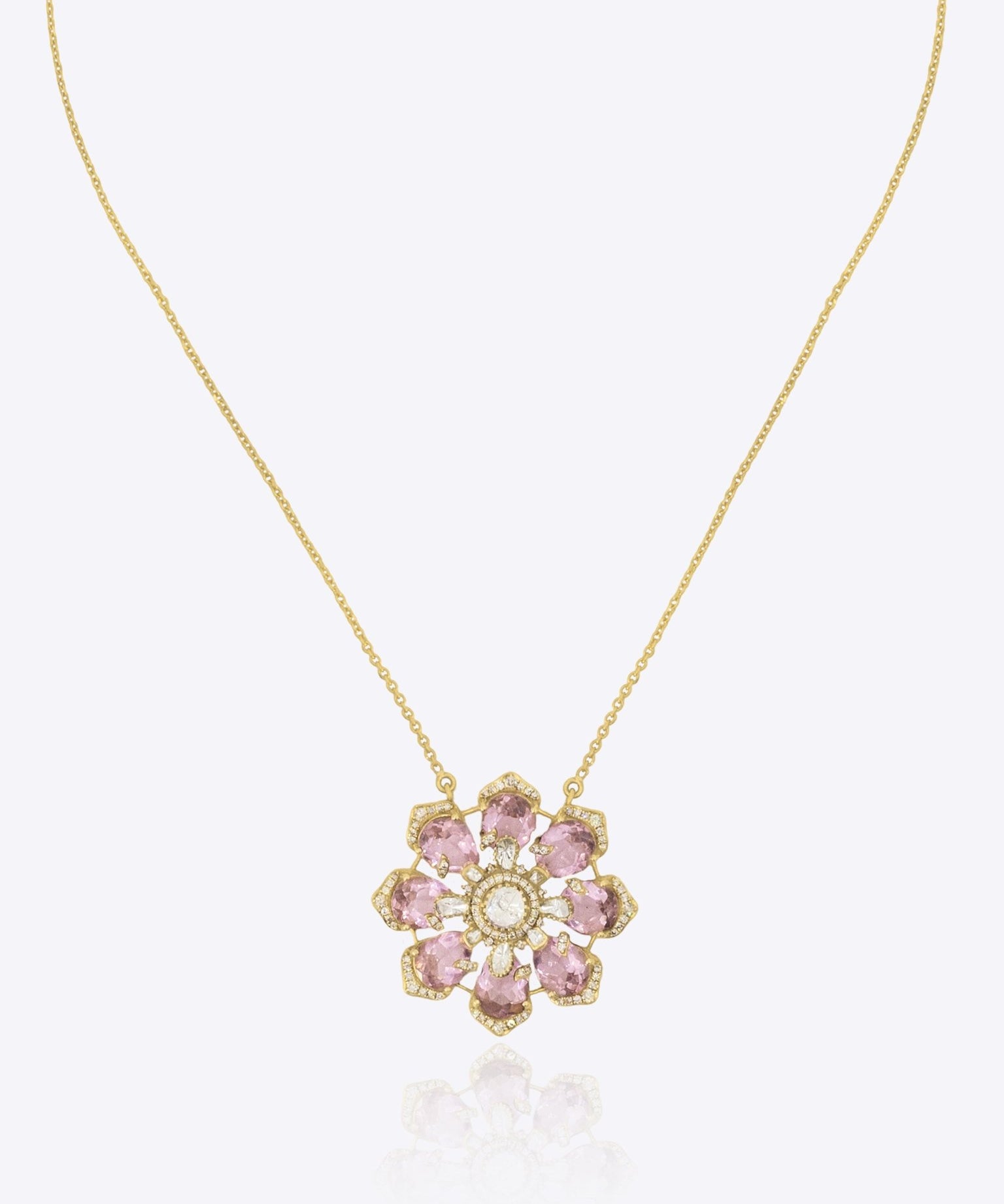 14K gold floral pendant minimal modern Polki fine jewellery design