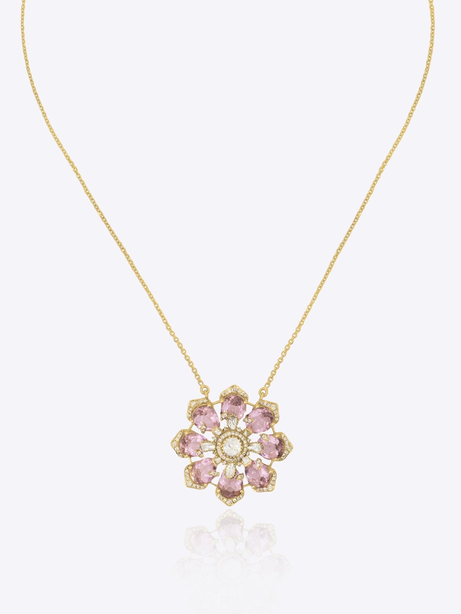 14K gold floral pendant minimal modern Polki fine jewellery design