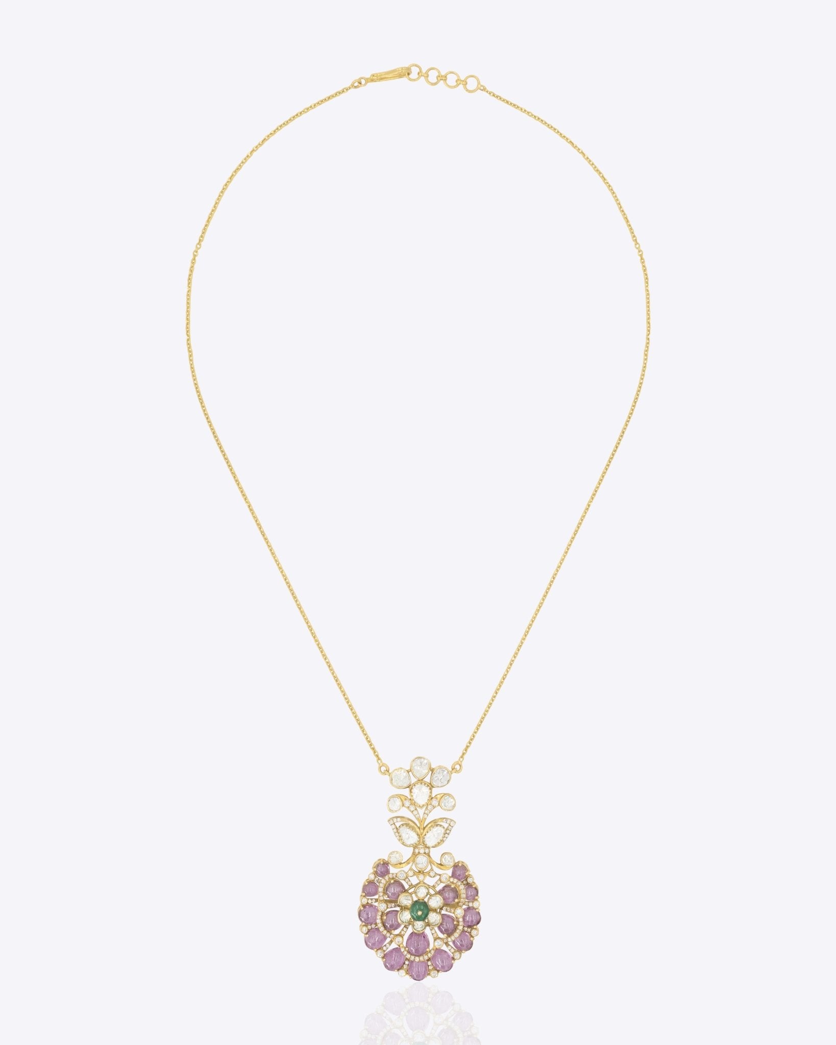 14K gold emerald floral pendant modern minimal Polki fine jewellery