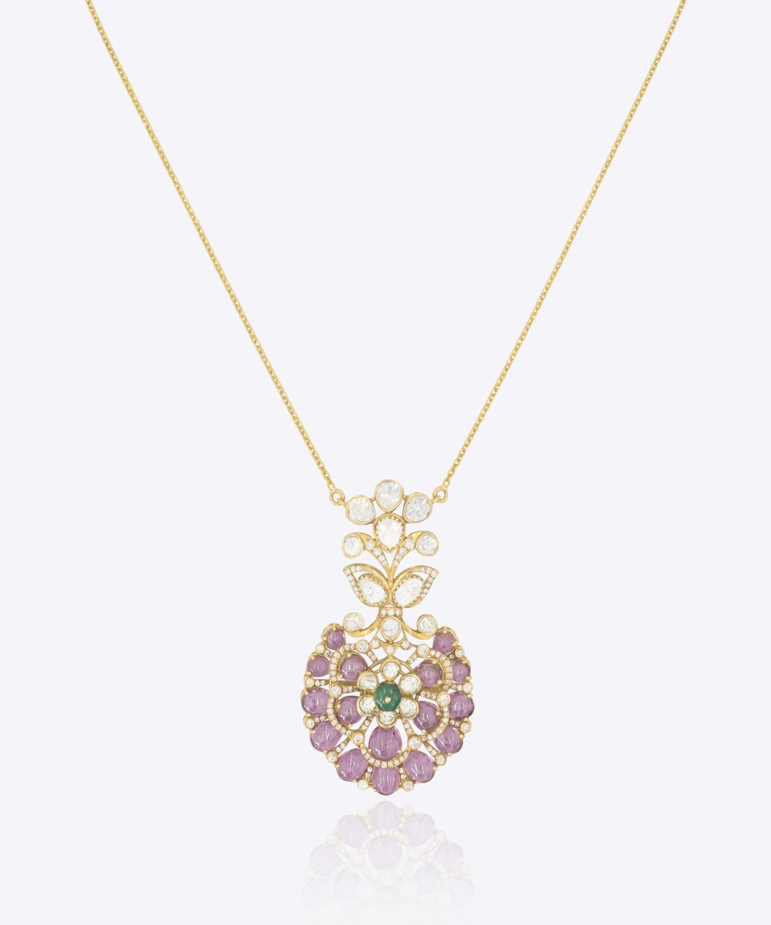14K gold emerald floral pendant modern minimal Polki fine jewellery