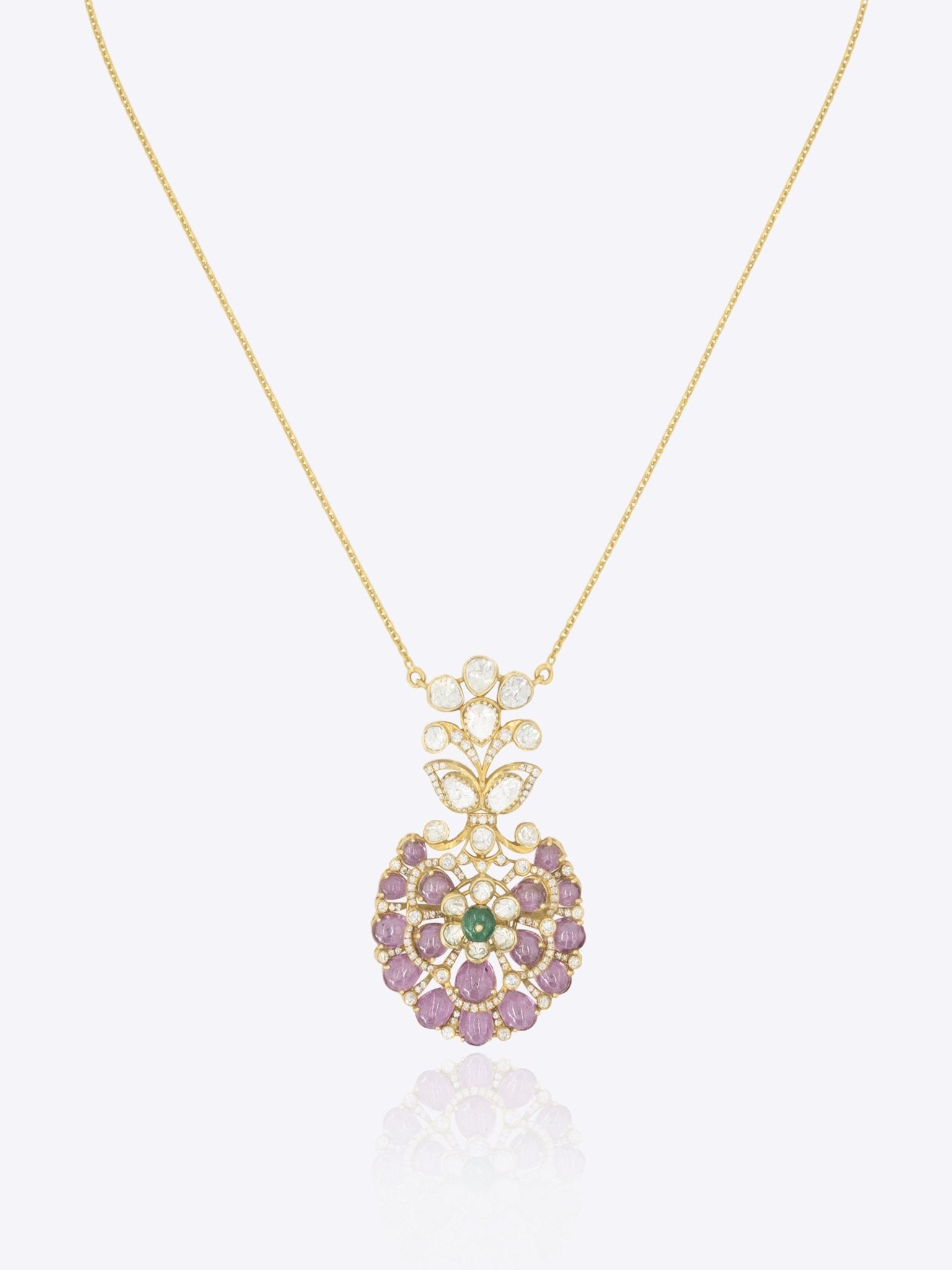 14K gold emerald floral pendant modern minimal Polki fine jewellery