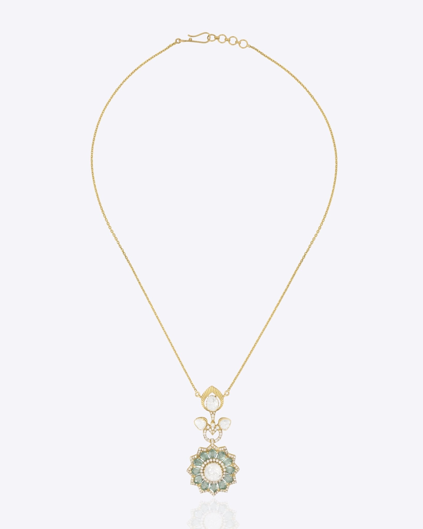 14K gold floral pendant modern minimal Polki fine jewellery design