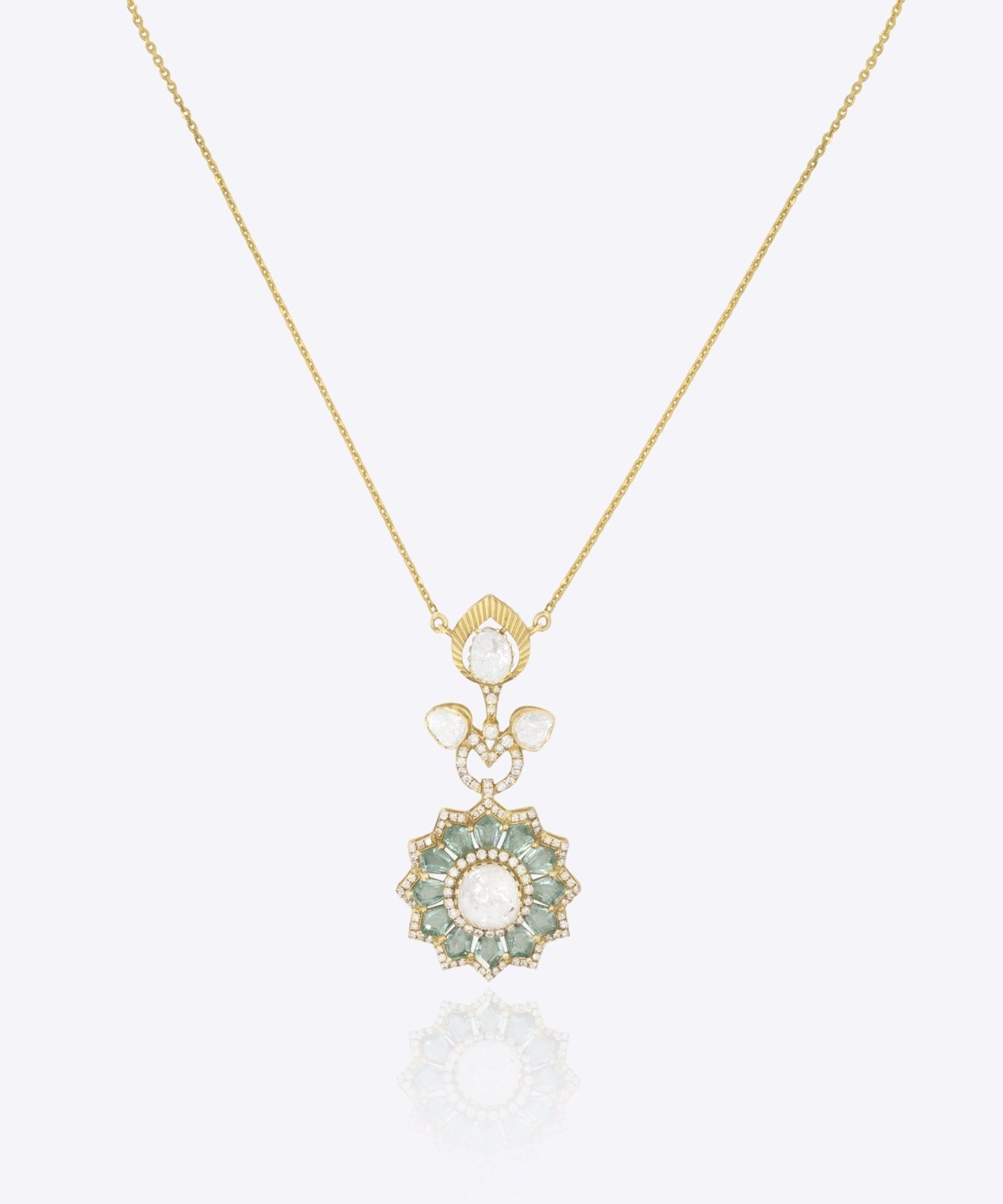 14K gold floral pendant modern minimal Polki fine jewellery design