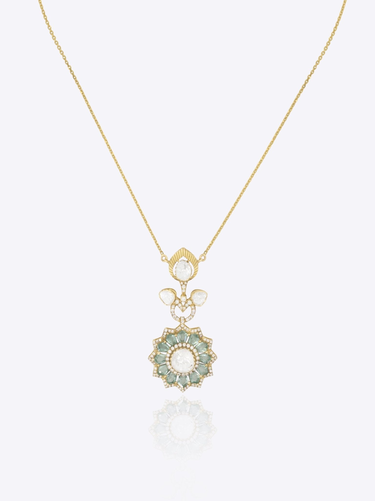 14K gold floral pendant modern minimal Polki fine jewellery design