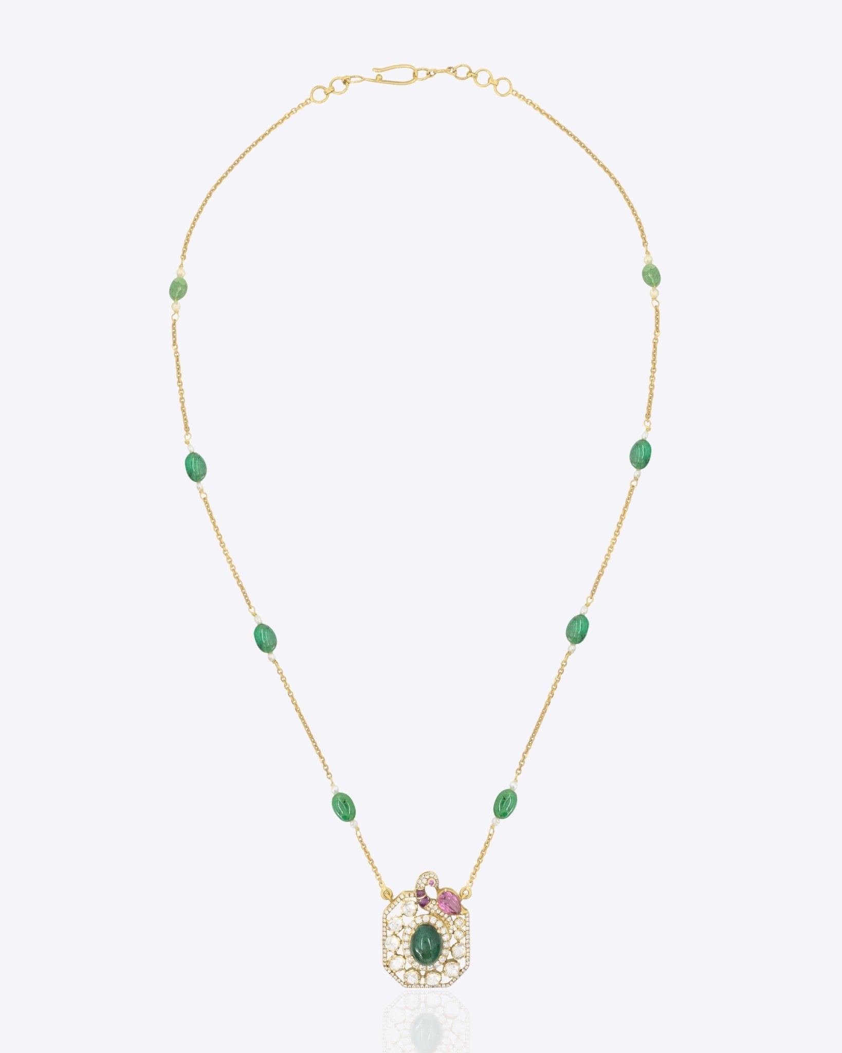 14K gold emerald ruby tourmaline pendant modern Polki fine jewellery