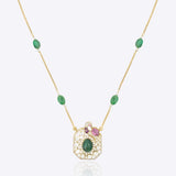 14K gold emerald ruby tourmaline pendant modern Polki fine jewellery