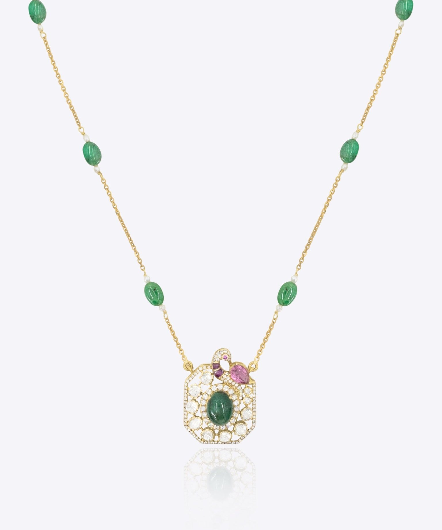 14K gold emerald ruby tourmaline pendant modern Polki fine jewellery