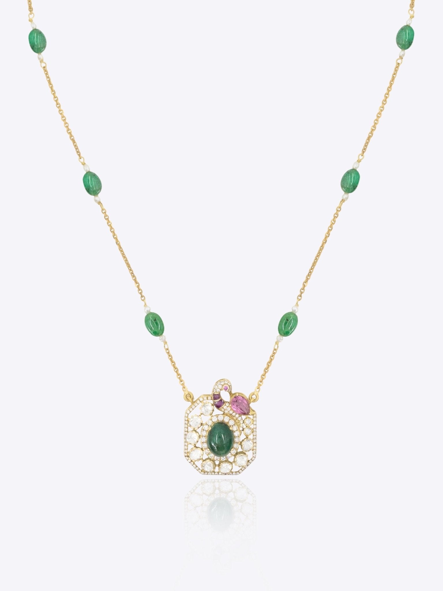14K gold emerald ruby tourmaline pendant modern Polki fine jewellery