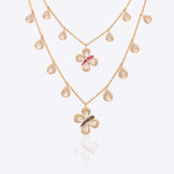 14k gold Papillon Dream Necklace with double-layered chain and Polki droplets.