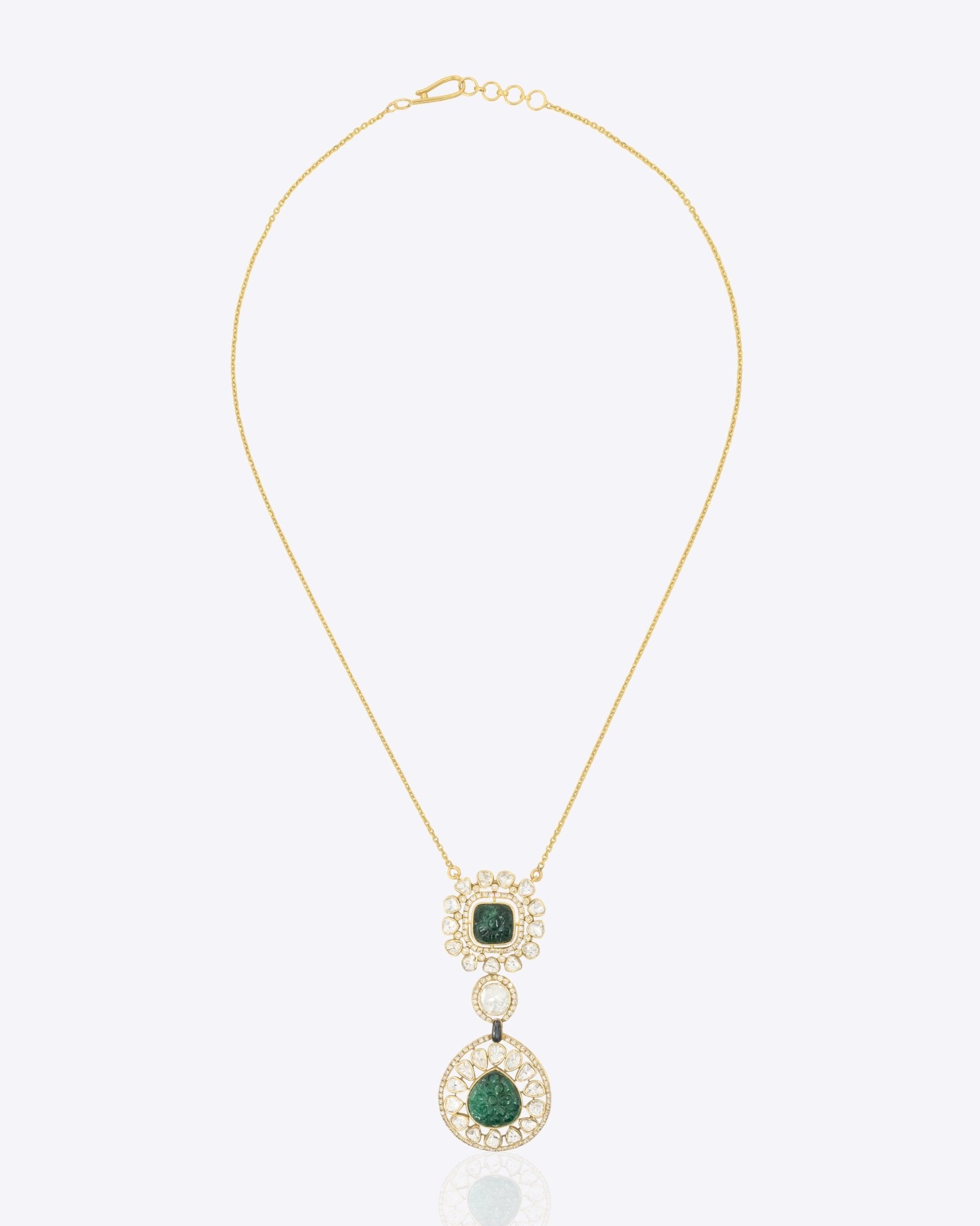 14K gold emerald oval pendant minimal modern Polki fine jewellery design