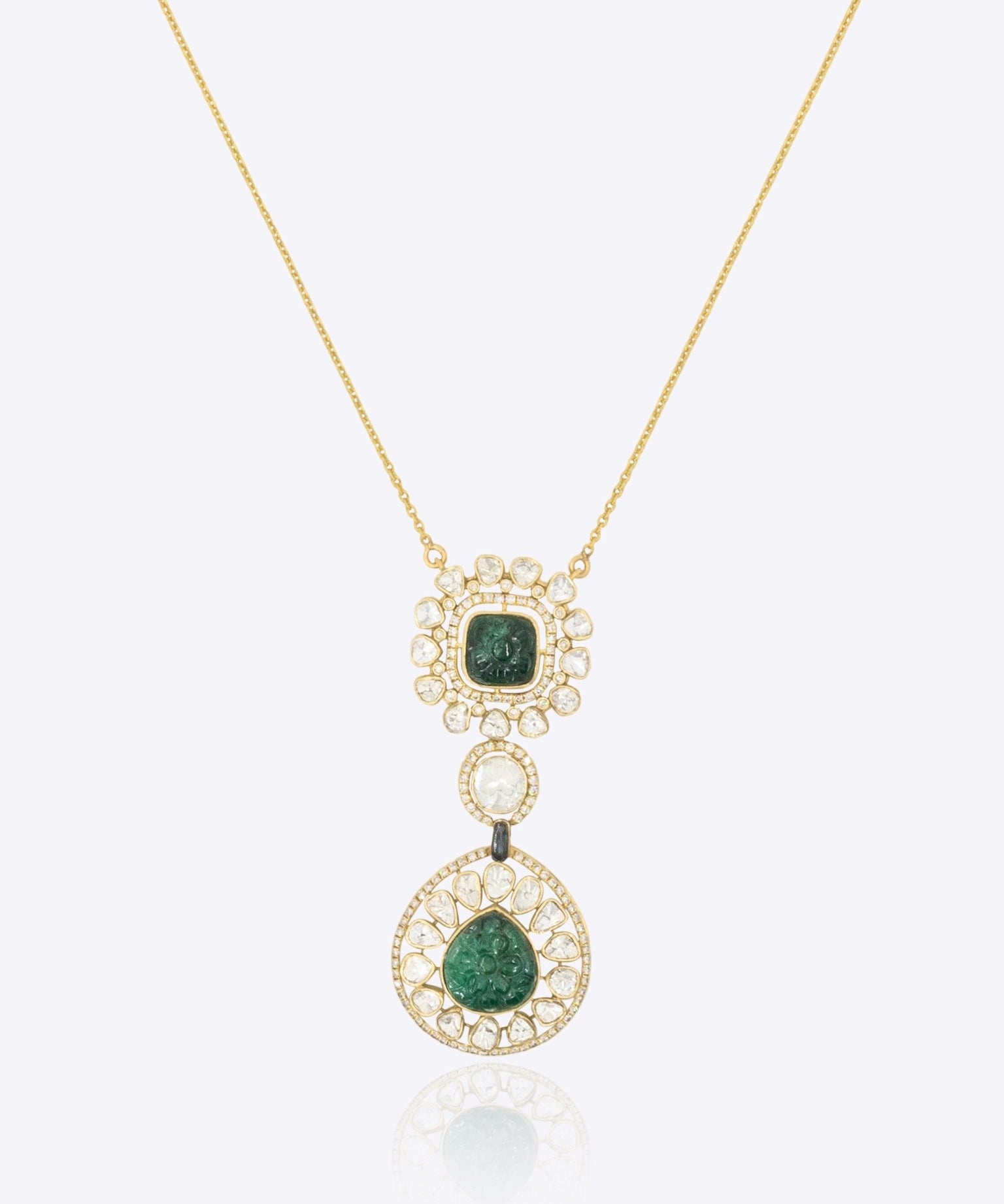 14K gold emerald oval pendant minimal modern Polki fine jewellery design