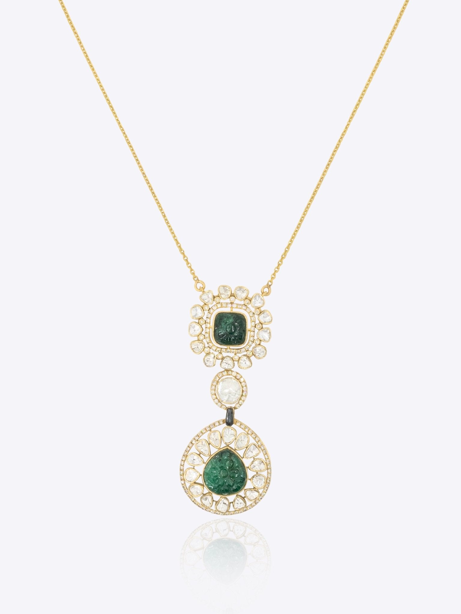 14K gold emerald oval pendant minimal modern Polki fine jewellery design