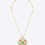 Sorbet Fleur Pendant in 14k gold with a square-cut emerald and Polki diamonds