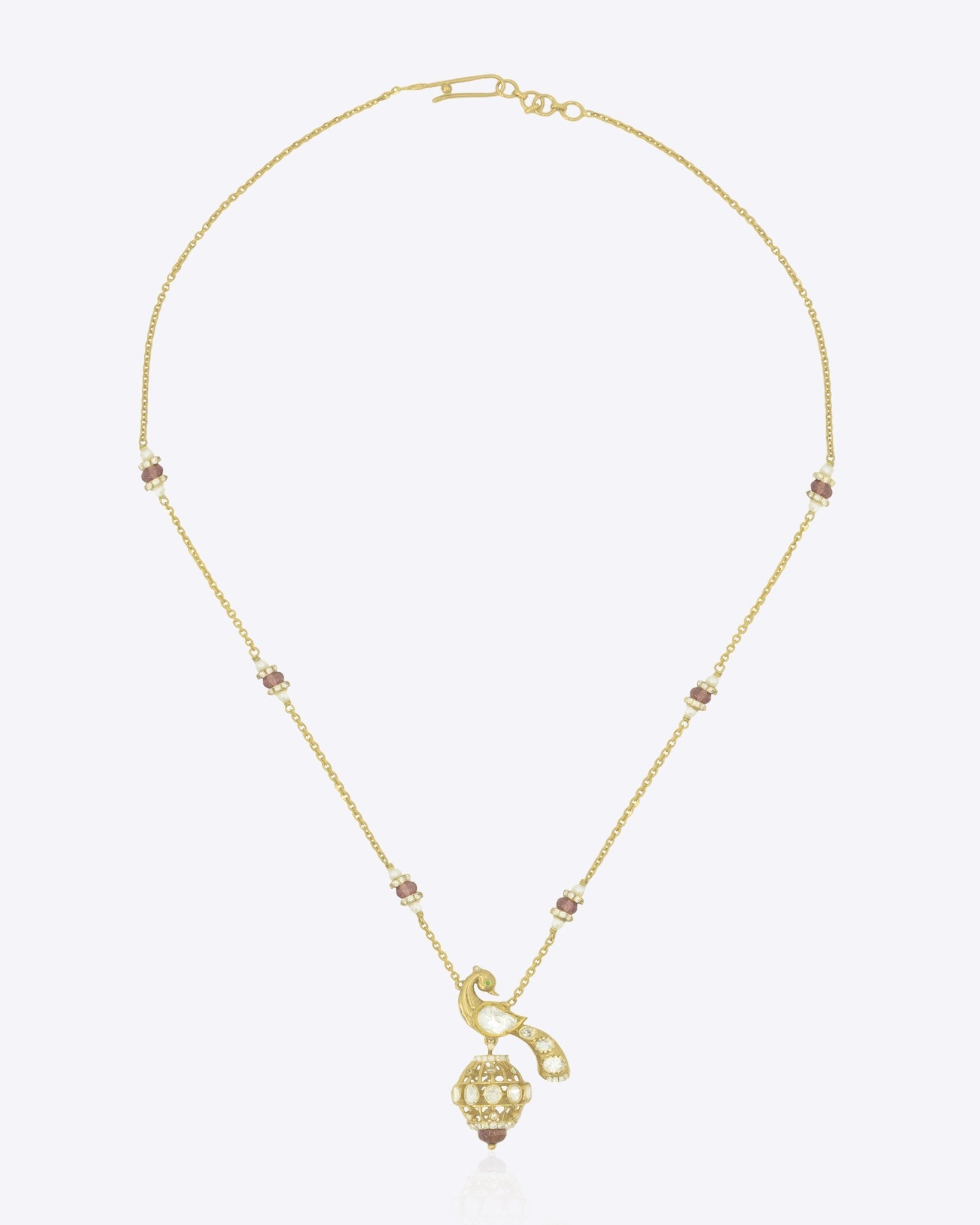 Regalia peacock Polki fine jewels pendant in 14K gold with uncut diamond detailing