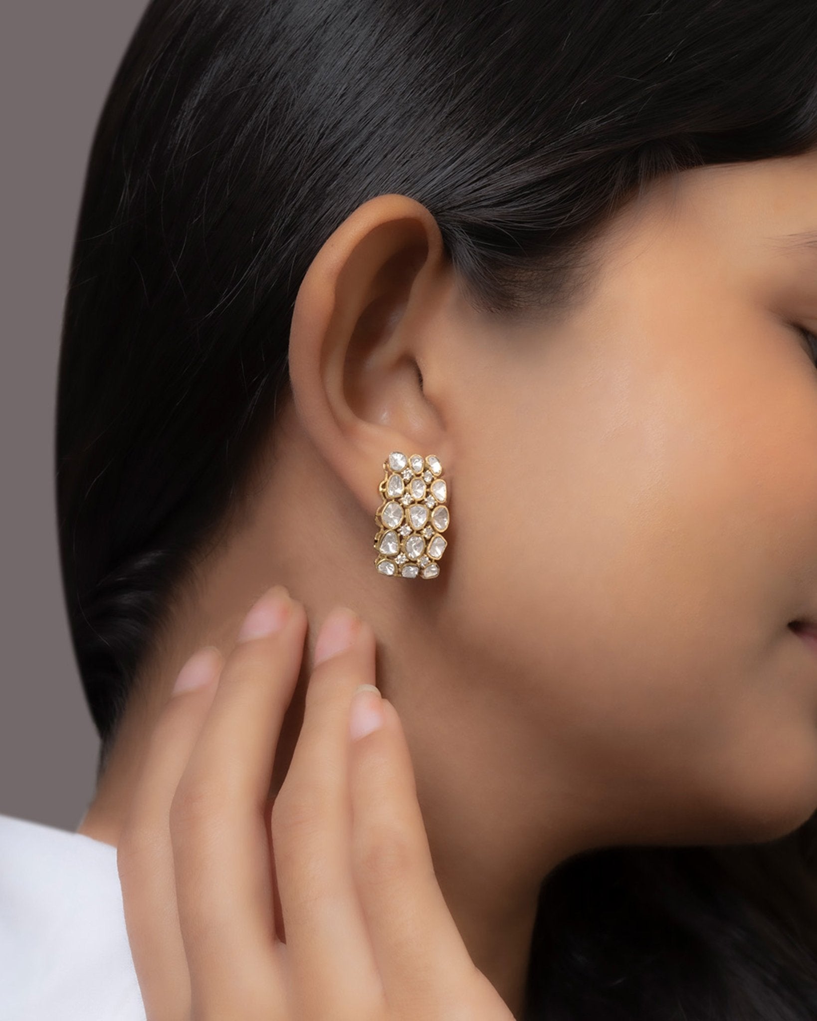 Regal Mosaic Earrings in 14K gold with Polki and diamond detailing