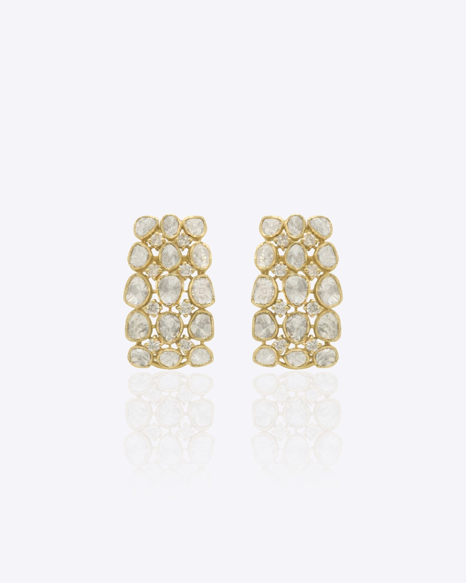 Regal Mosaic Earrings in 14K gold with Polki and diamond detailing