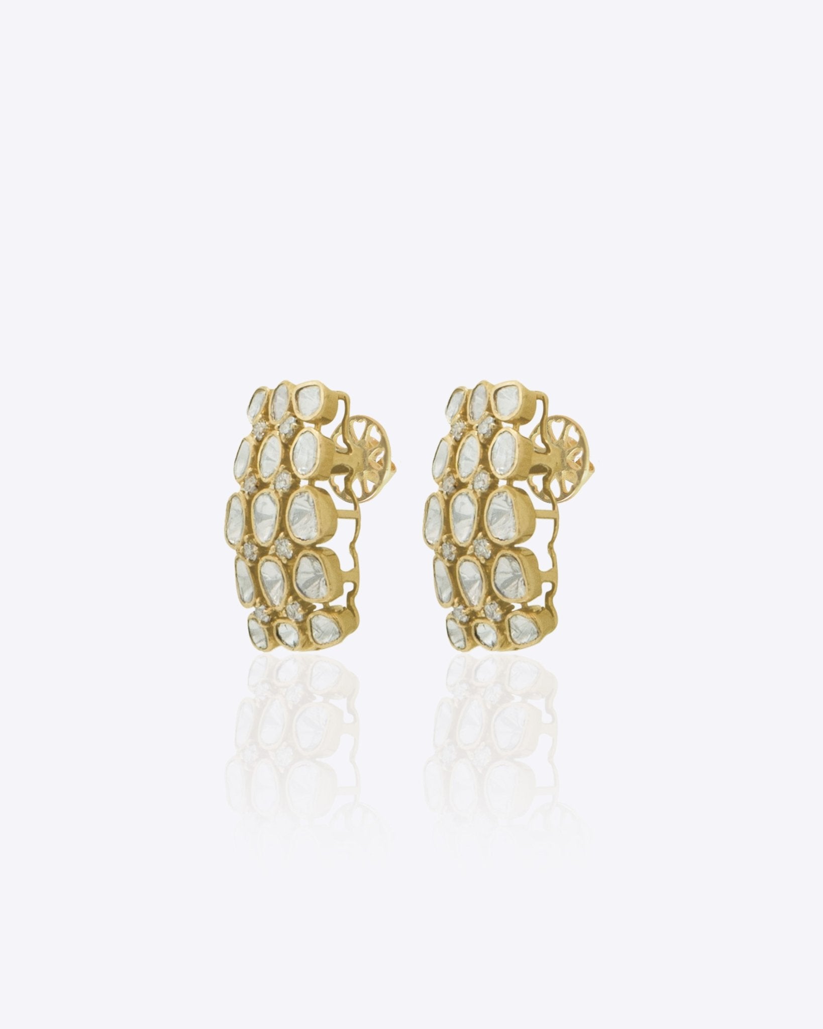 Regal Mosaic Earrings in 14K gold with Polki and diamond detailing