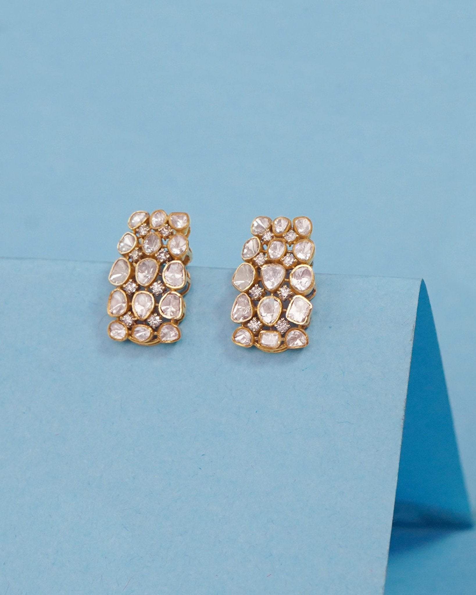 Regal Mosaic Earrings in 14K gold with Polki and diamond detailing