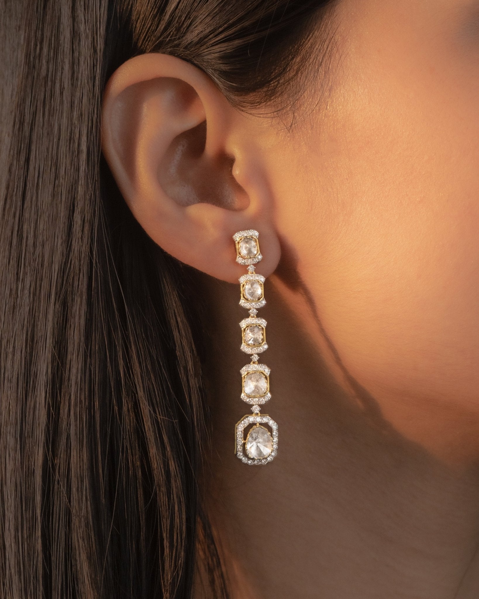 14K gold Noorline Polki dangler earrings.