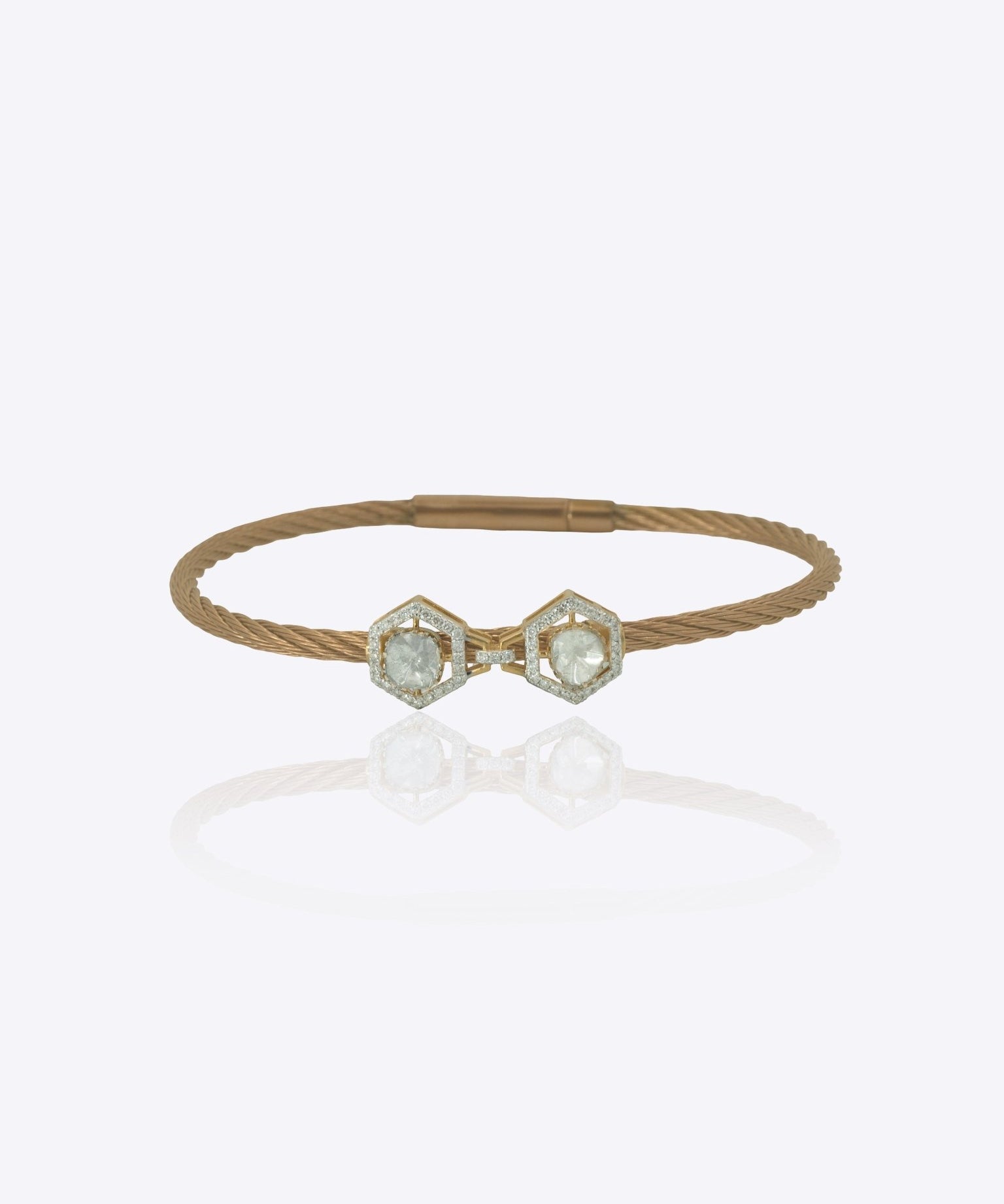 9k gold contemporary bracelet with dual hexagonal Polki centerpiece