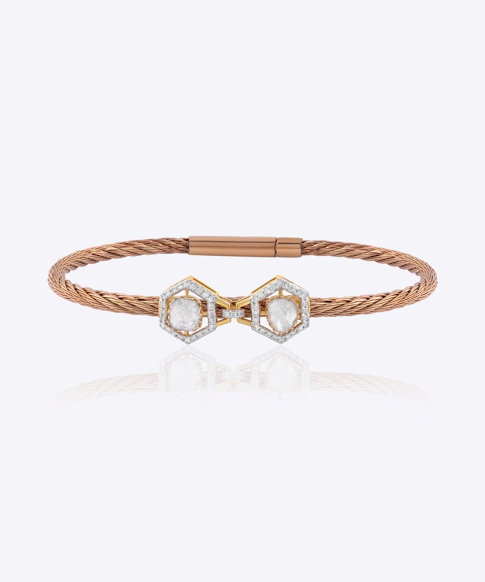 9k gold contemporary bracelet with dual hexagonal Polki centerpiece