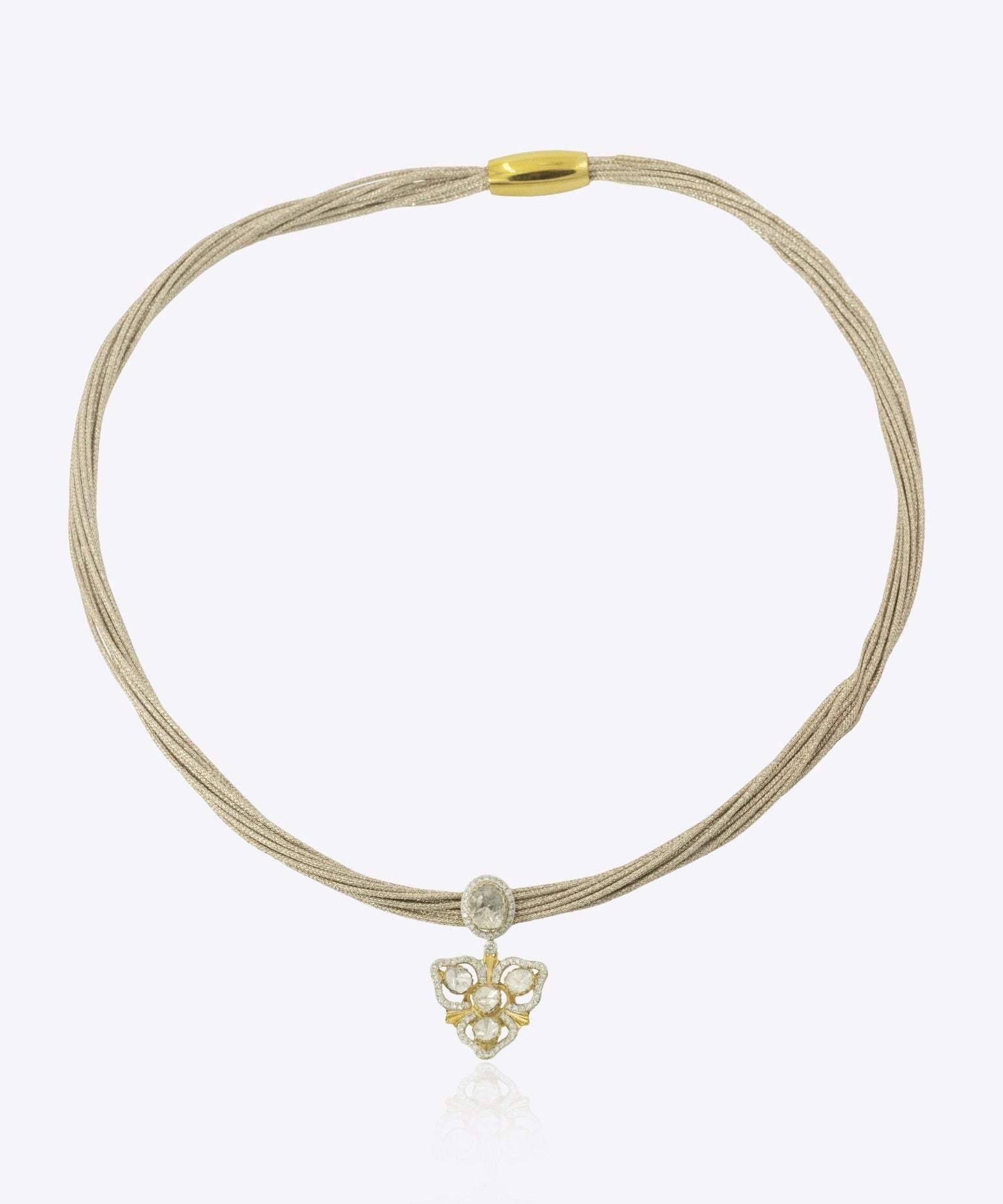 9k gold Zenith Thread necklace with triangular Polki centerpiece and textured finish