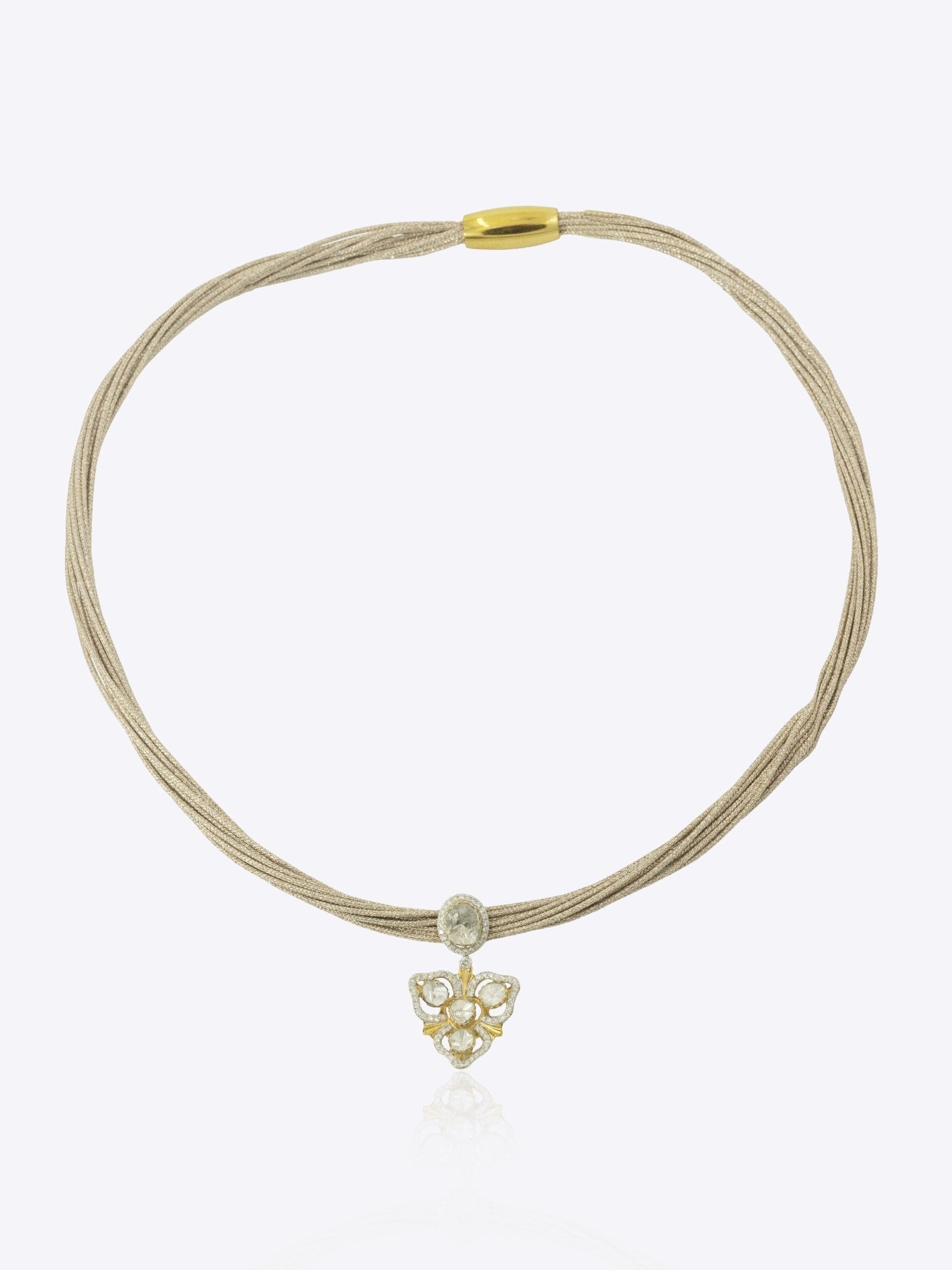 9k gold Zenith Thread necklace with triangular Polki centerpiece and textured finish