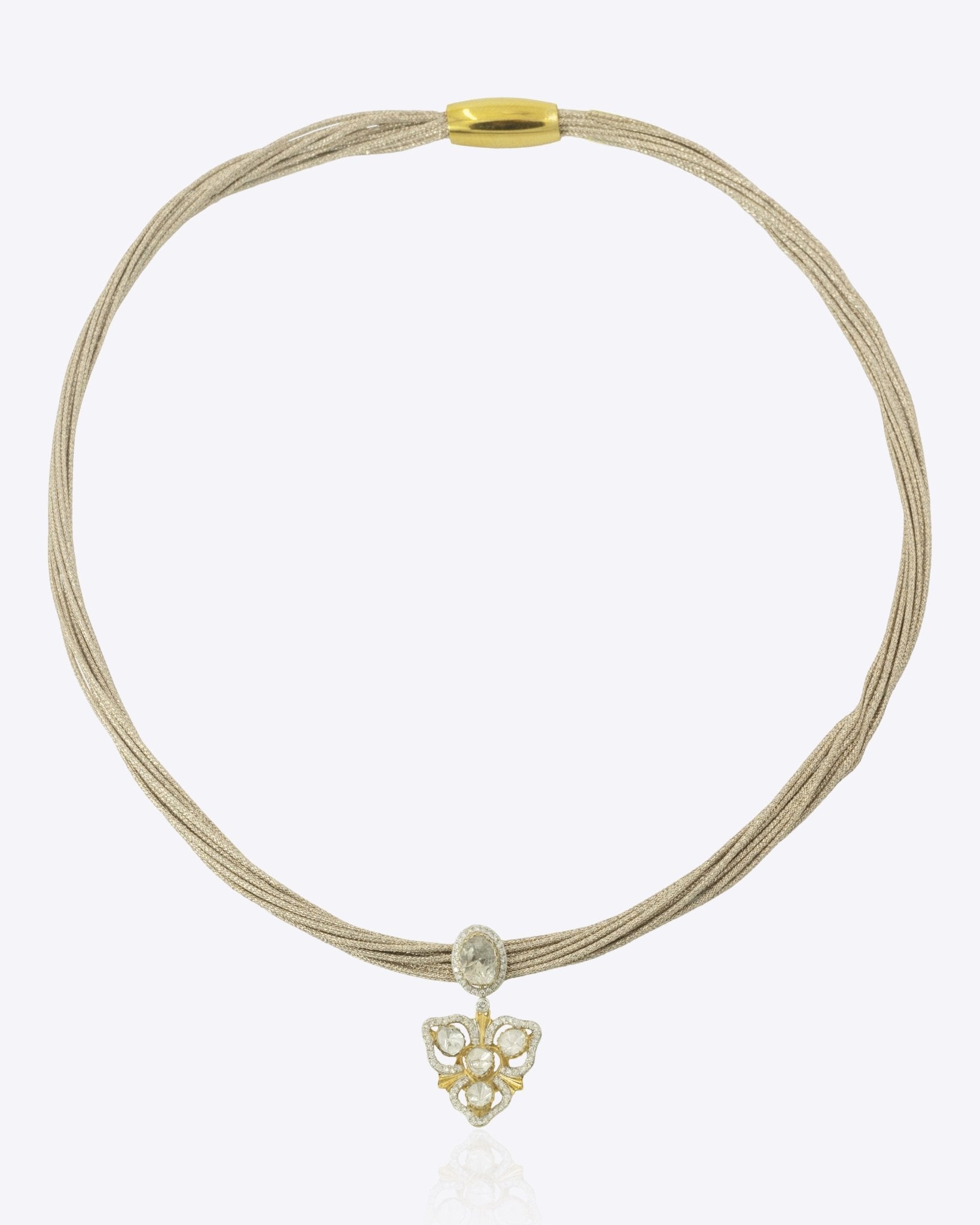 9k gold Zenith Thread necklace with triangular Polki centerpiece and textured finish
