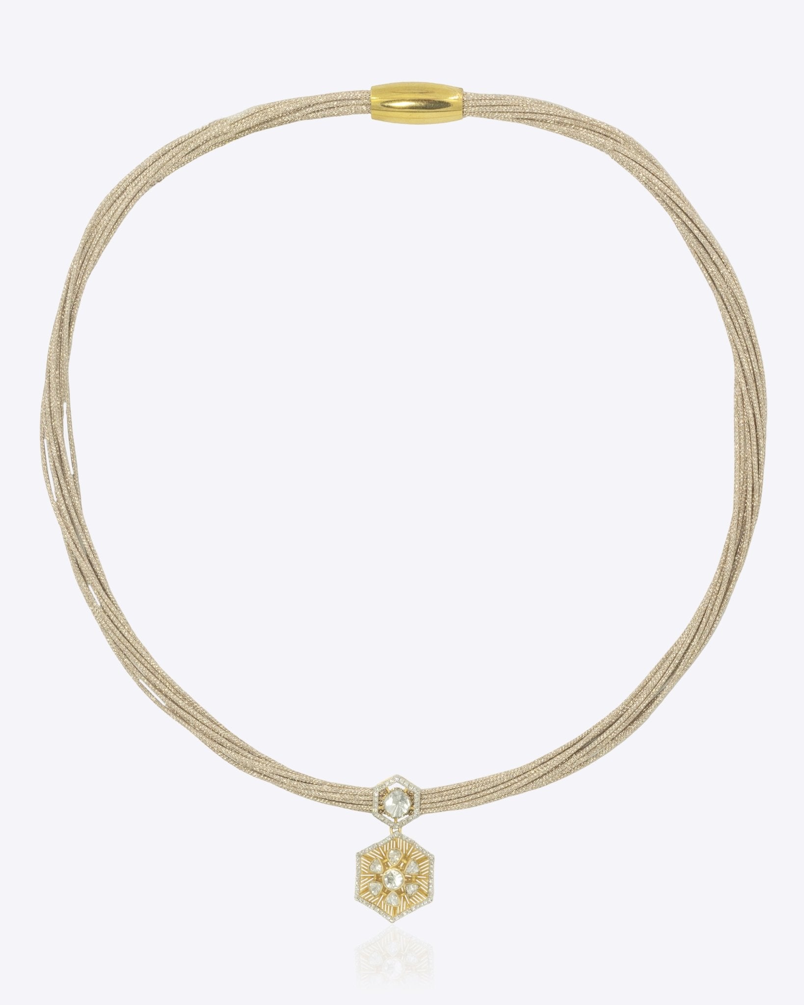 9k gold contemporary necklace with hexagonal Polki pendant detailing