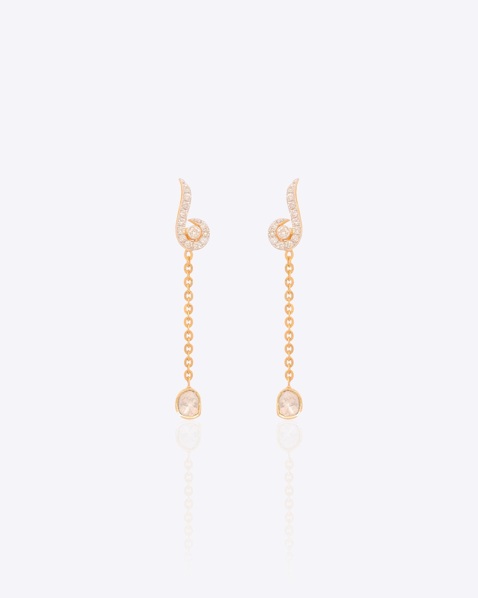 Twirl & Drop detachable earrings in 14K gold with diamond-studded swirl motif.