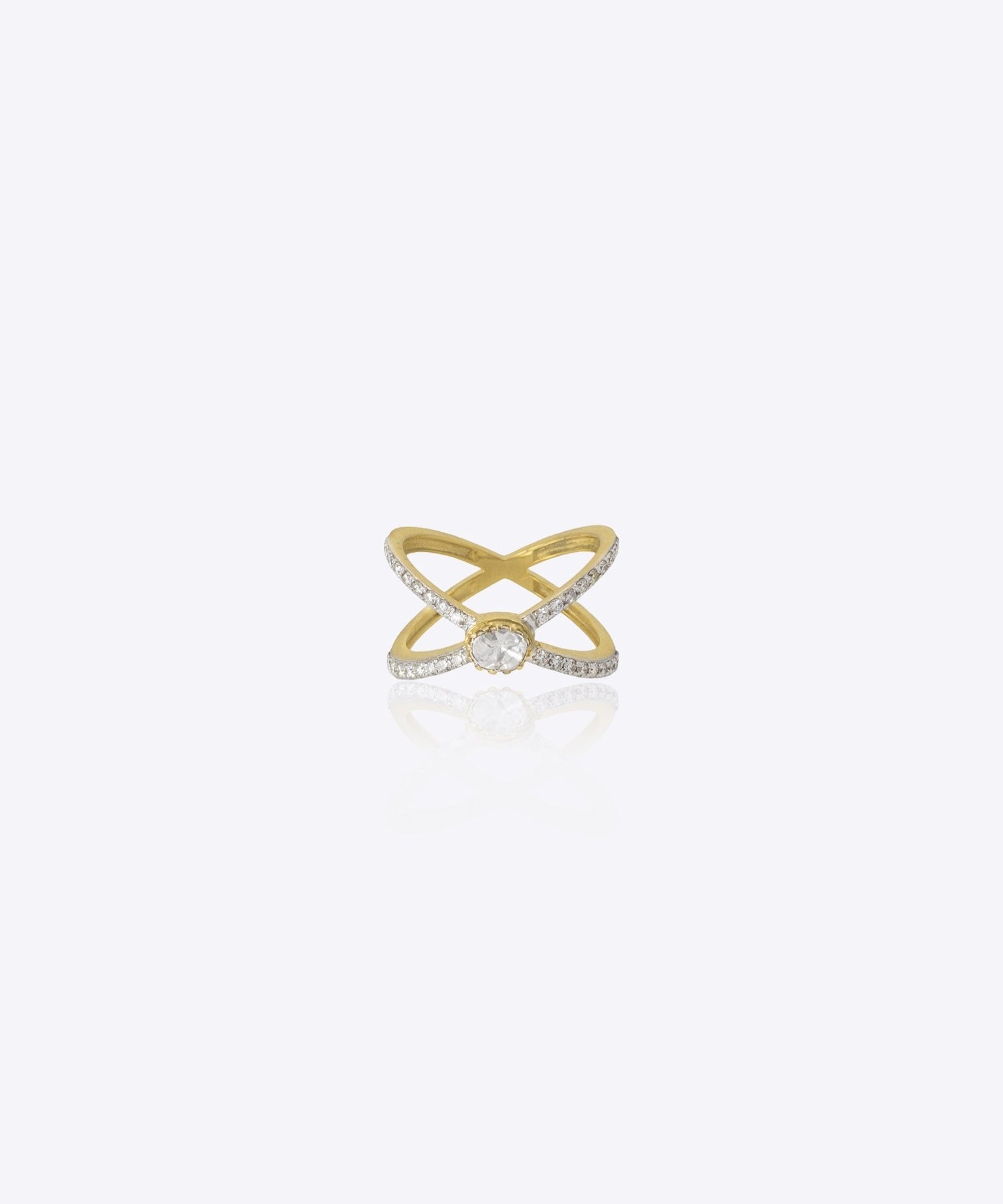 9k gold geometric ring with luminous Polki accents and sculptural mosaic craftsmanship