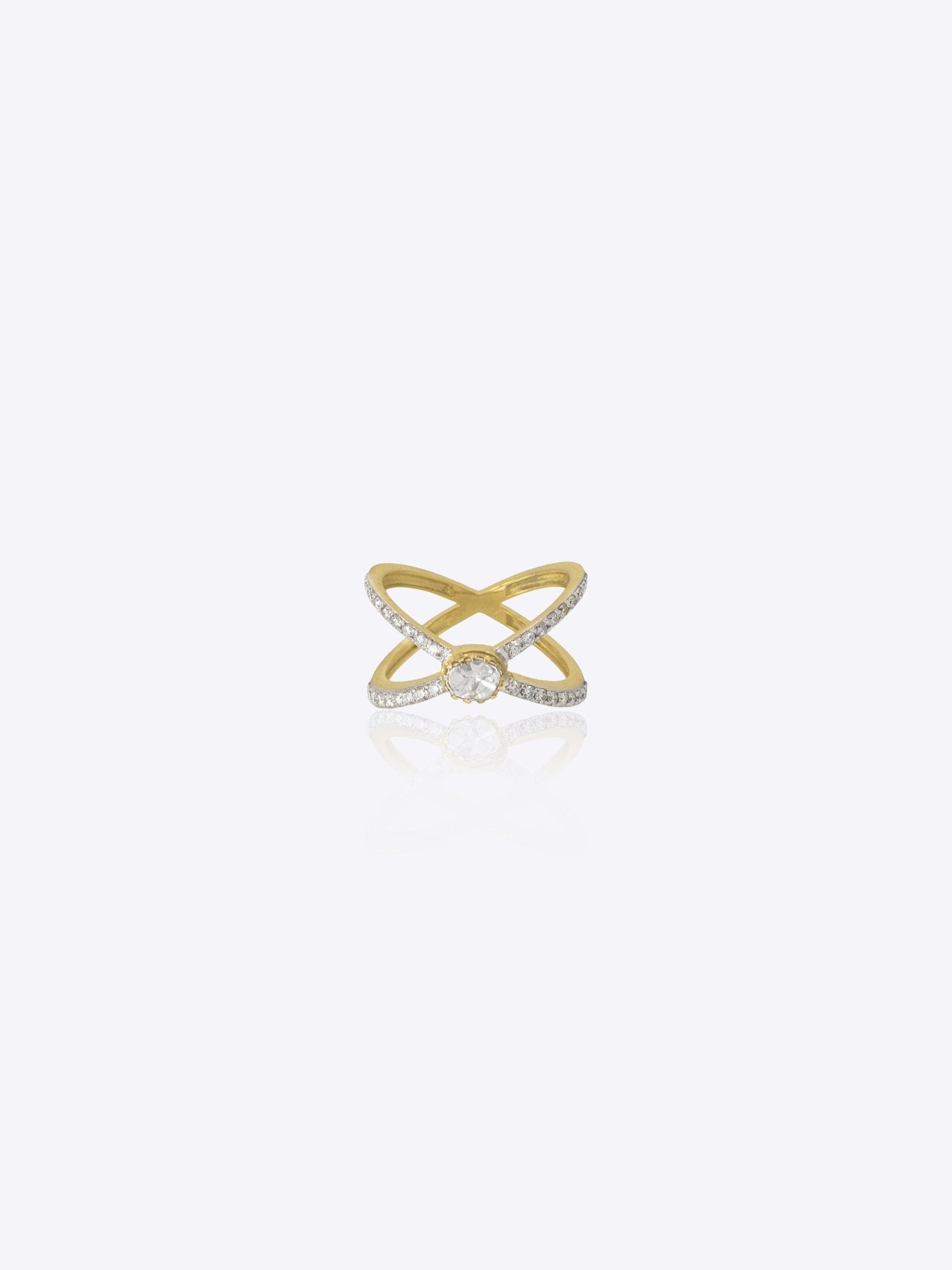 9k gold geometric ring with luminous Polki accents and sculptural mosaic craftsmanship