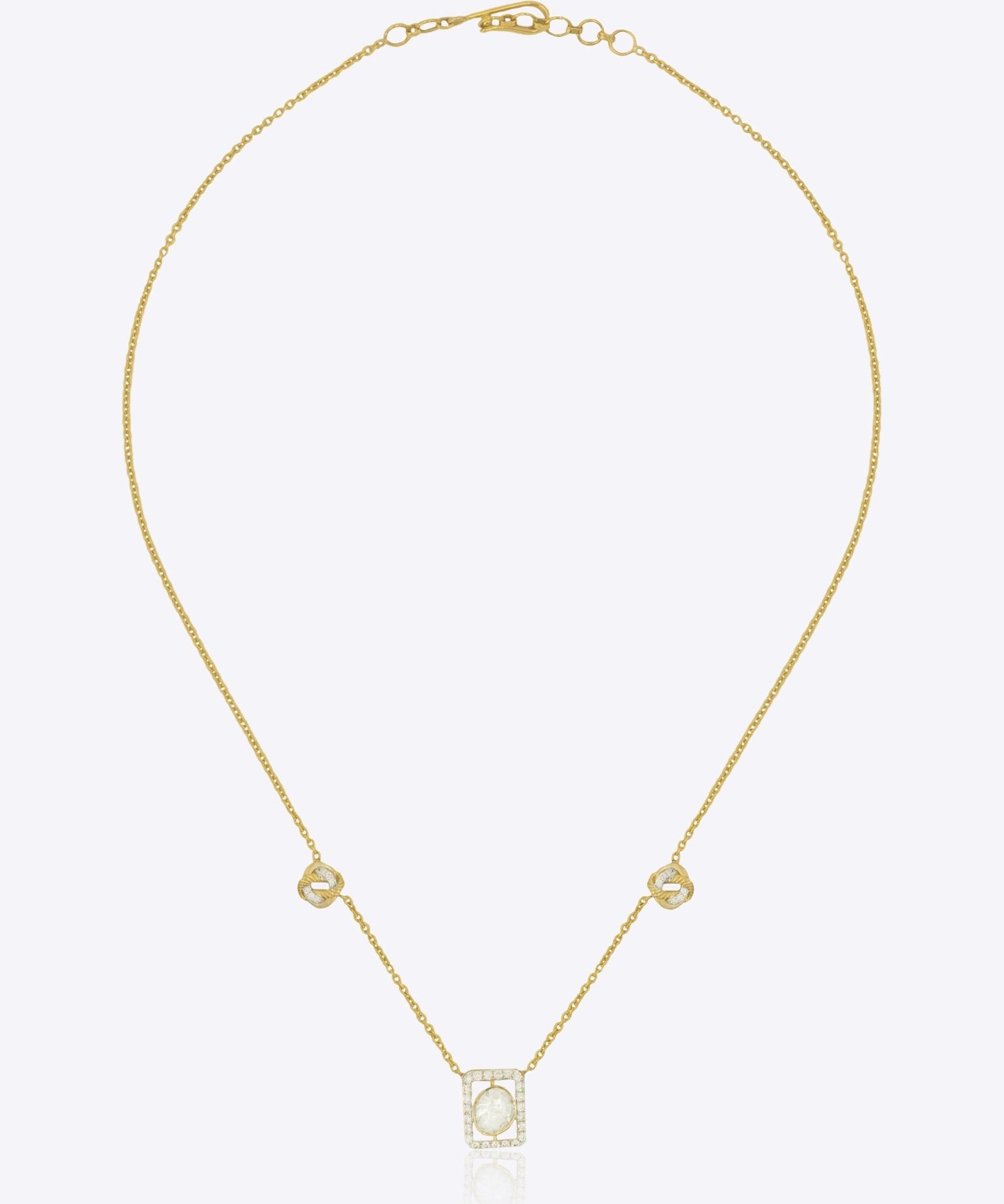9k gold elegant necklace with organic pendant and elegant Polki centerpiece detailing