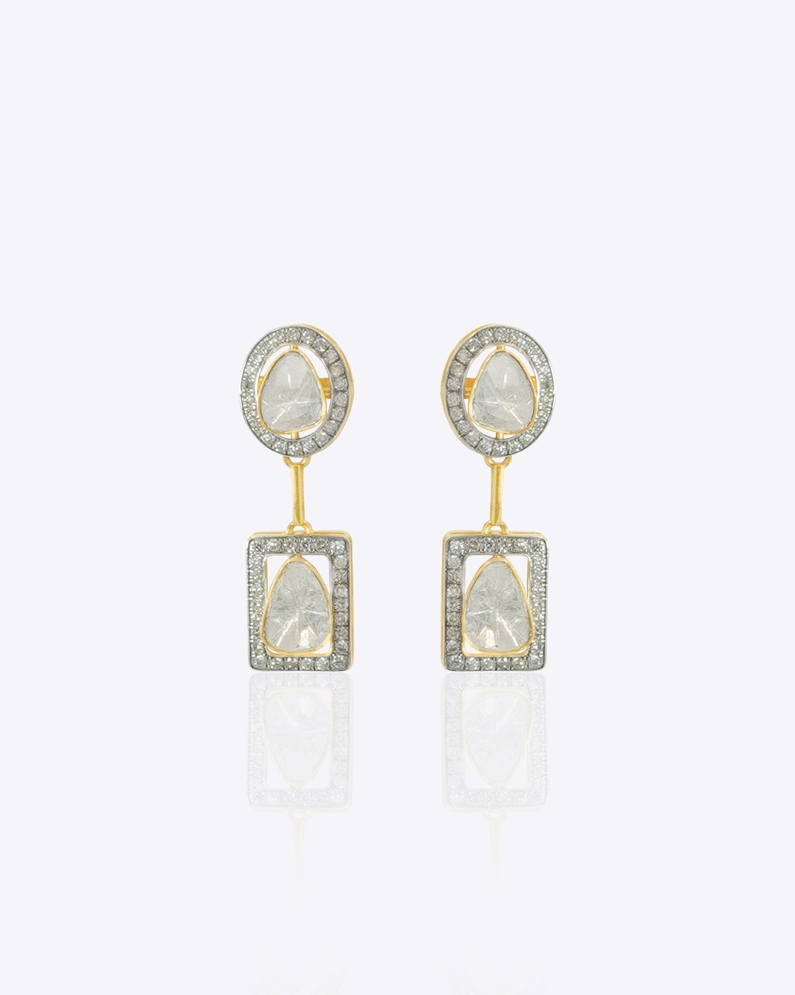 Starlight Drop Polki Earrings in 18k gold with a sleek geometric silhouette