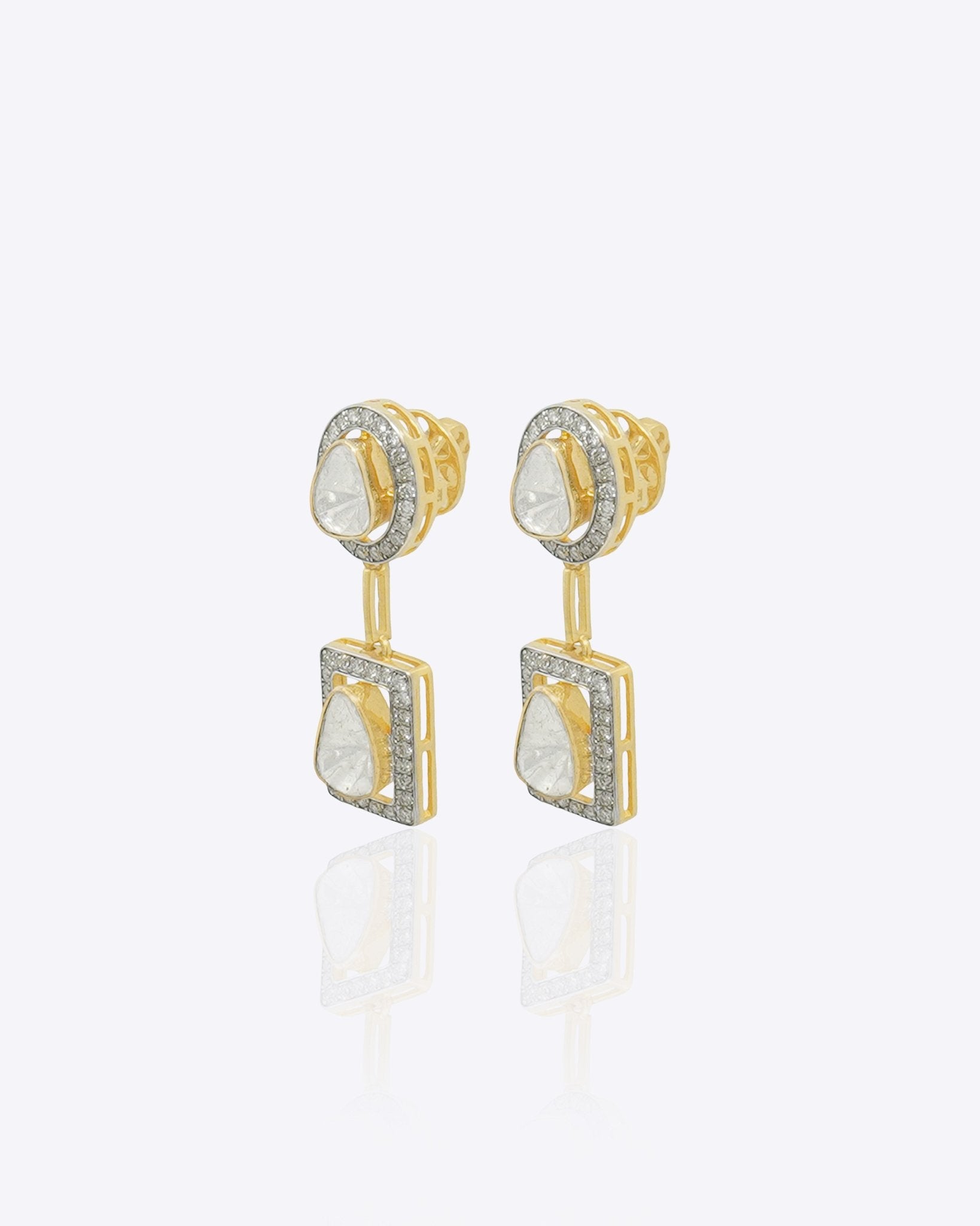 Starlight Drop Polki Earrings in 18k gold with a sleek geometric silhouette