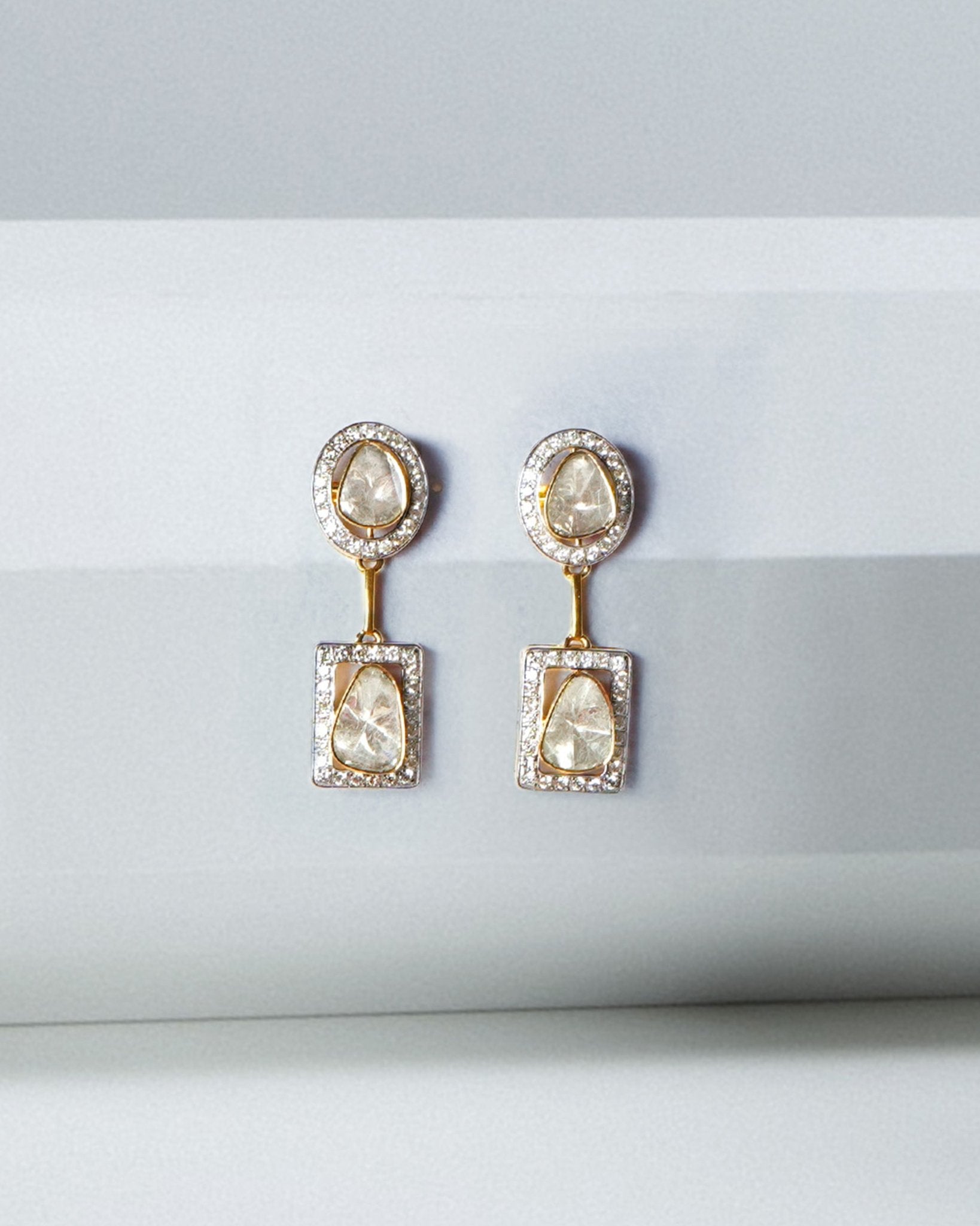 Starlight Drop Polki Earrings in 18k gold with a sleek geometric silhouette