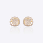 14k gold stud earrings with Polki center and diamond halo accents