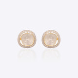 14k gold stud earrings with Polki center and diamond halo accents