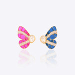 Winged Grace Earrings in 14K gold with Polki diamonds and enamel wing detailing.