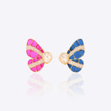Winged Grace Earrings in 14K gold with Polki diamonds and enamel wing detailing.