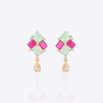 14K gold earrings with mint green and pink gemstones and a Polki drop