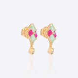 14K gold earrings with mint green and pink gemstones and a Polki drop